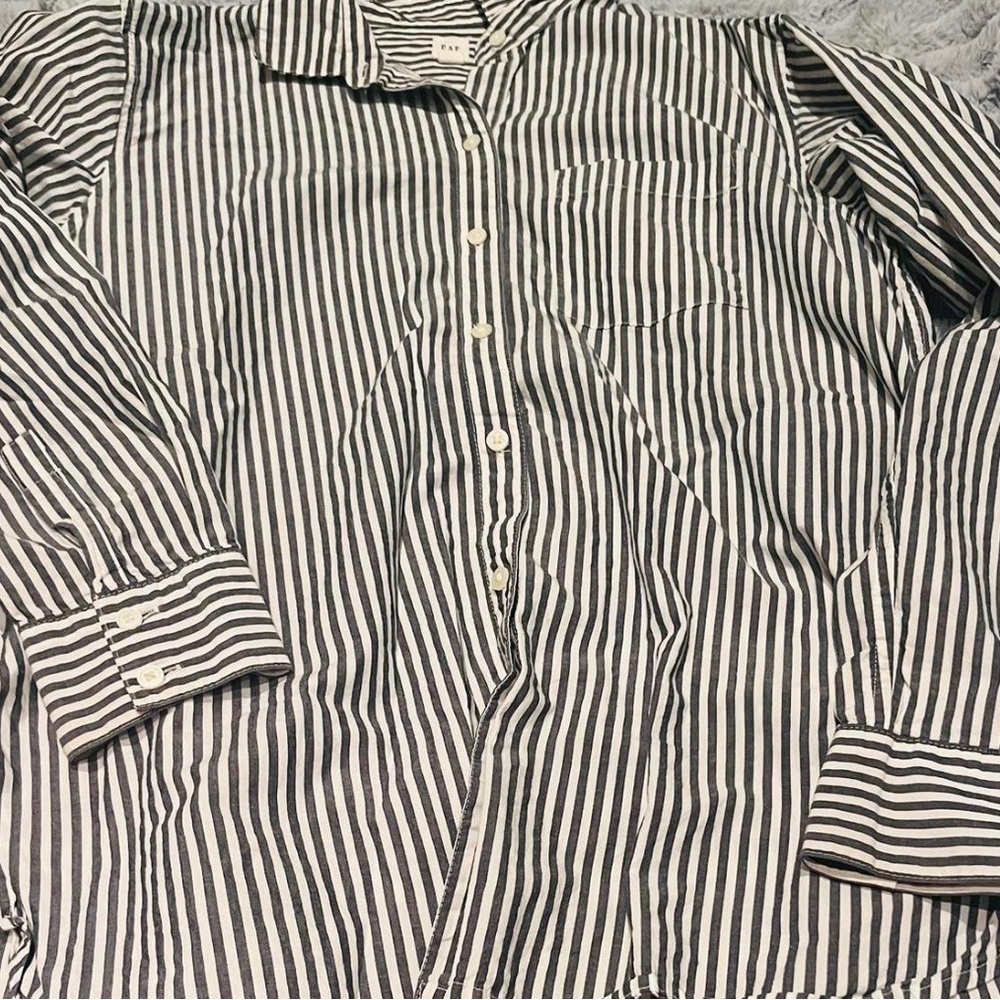 Grey and white striped button down
